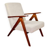 Vintage armchair B-310 VAR beige boucle dark structural wood 1970s - 2 pieces available