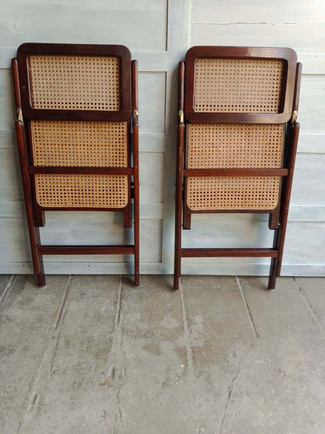 Vintage folding cane and wood chairs