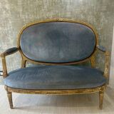 Banquette en bois doré sculpté et mouluré de style Louis XVI Époque XIX eme siècle