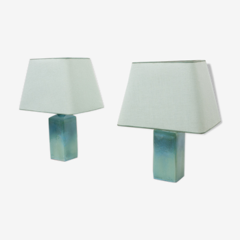 Lampes de table en céramique turquoise, années 1970