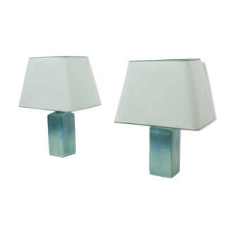 Turquoise ceramic table lamps, 1970s