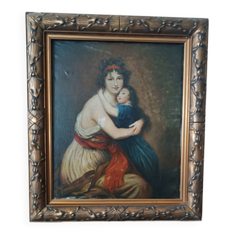 Peinture antique portrait de famille "Lebrun", XIXème siècle