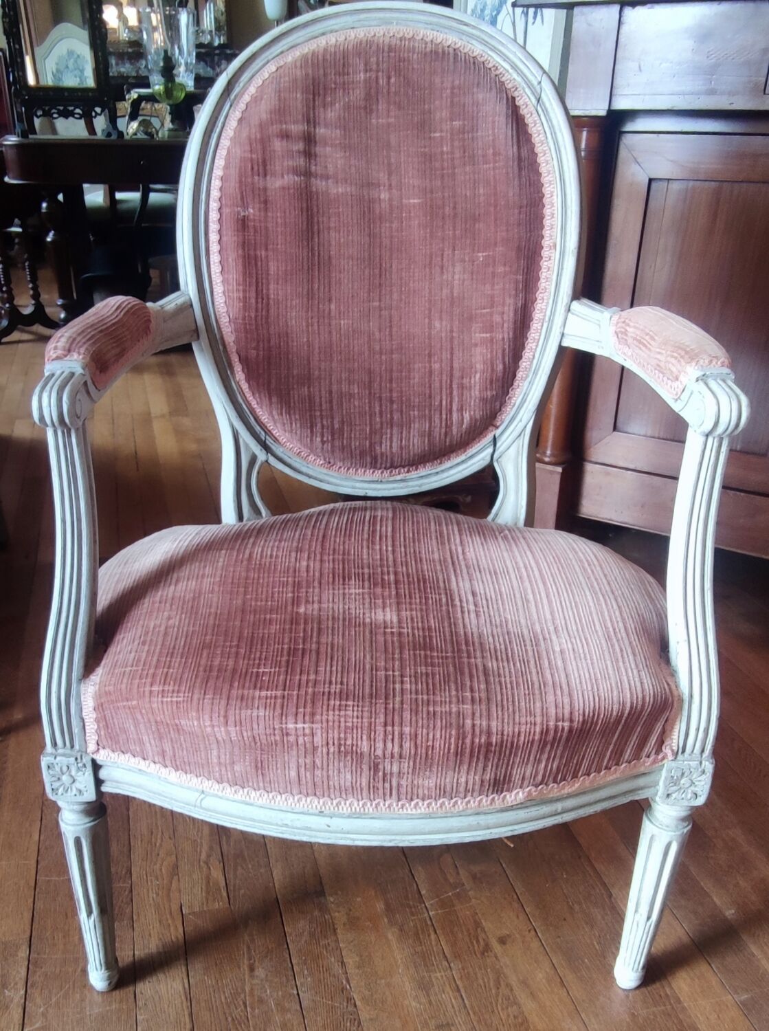 Pair of Louis XVI style medallion armchairs