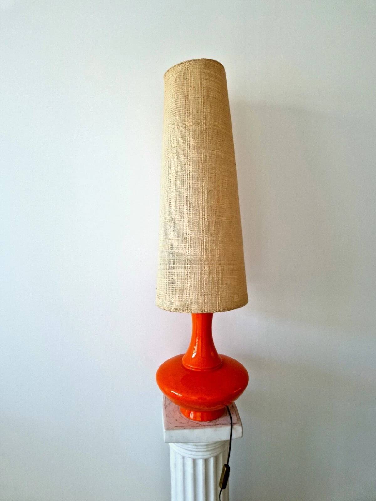 Mid Century Orange Ceramic Floor or Table Lamp 1960S Vintage Home