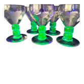 SUITE DE 5 VERRES A LIQUEUR OU XERES PIEDS EN OURALINE EPOQUE ART DECORATIF