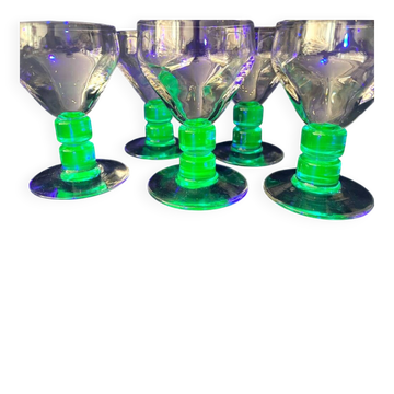 SET OF 5 LIQUEUR OR SHERRY GLASSES WITH OPAQUE BASE ART DECO PERIOD