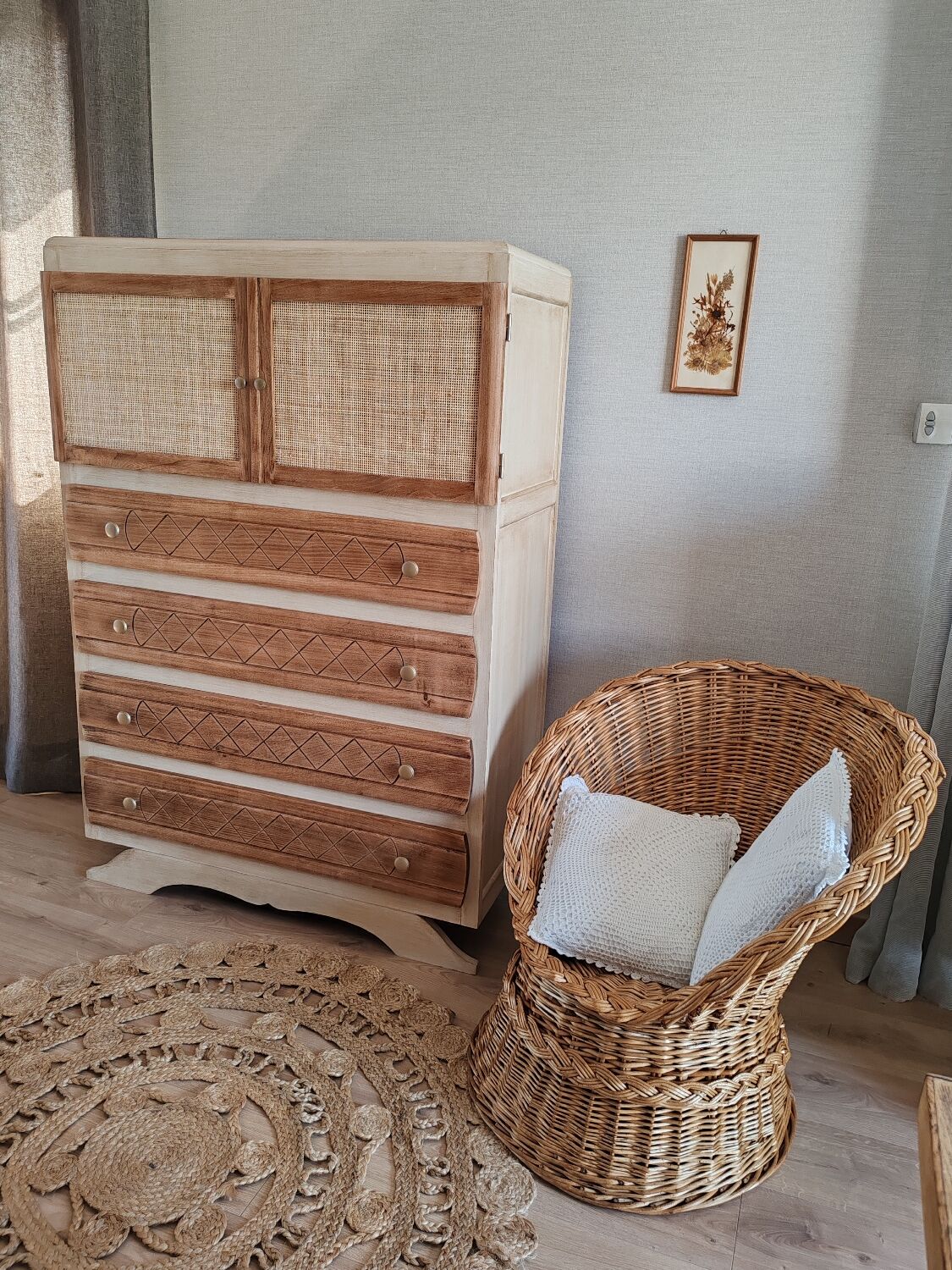 Vintage linen chest of drawers