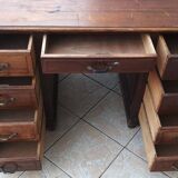 Vintage mahogany double-sided desk with 18 drawers
