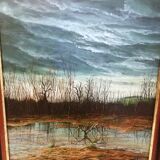 Old painting "Marécage" signed LANCI