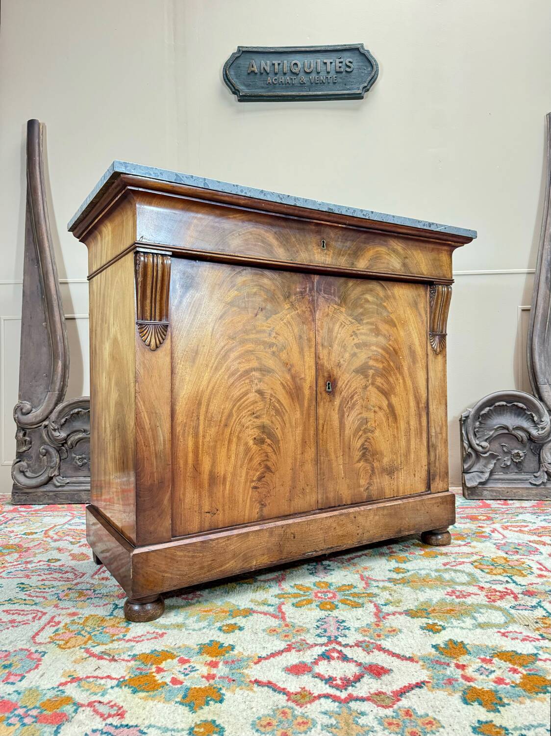 19th Century Restoration Period Flamed Mahogany Sideboard with Crosses