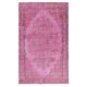 Vintage Handmade Turkish Wool Area Rug Overdyed in Pink for Contemporary Interiors