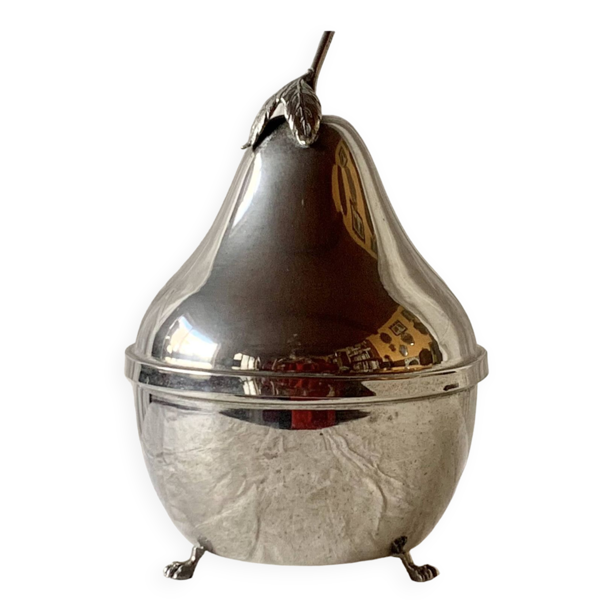 Chromed metal pear - 1 carafe and 6 amber crystal glasses - liquor cellar