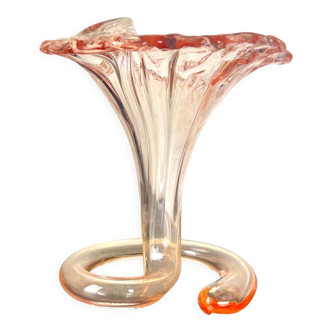 Pink trumpet vase - fleurs-de-lys in blown glass - italy 1970