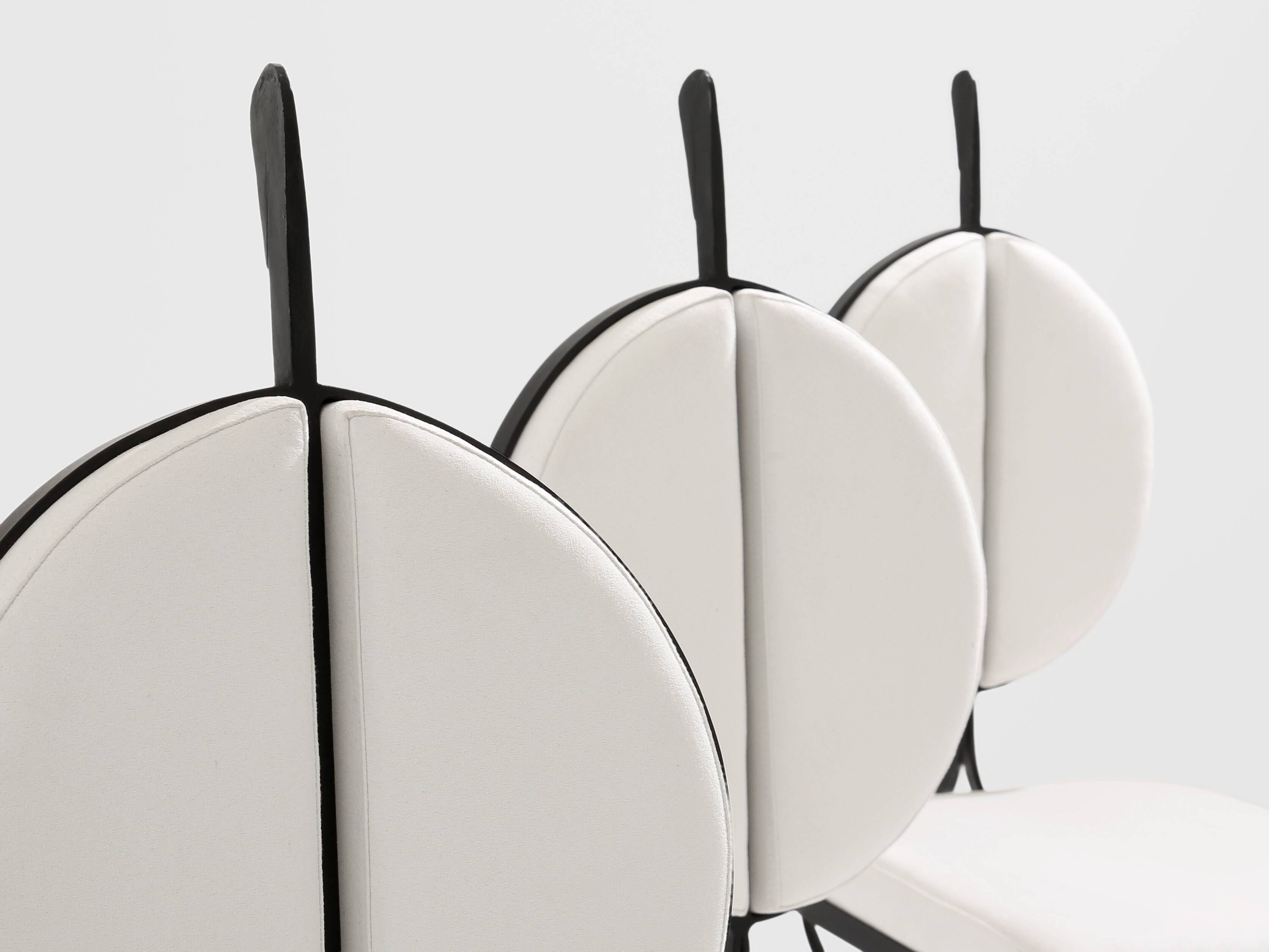 Set of 6 brutalist wrought iron and alcantara chairs from 1990.