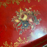 Antique metal tray with painted flowers
