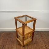 Table d’appoint brutaliste en pin des années 1970-80, travail d’assemblage remarquable