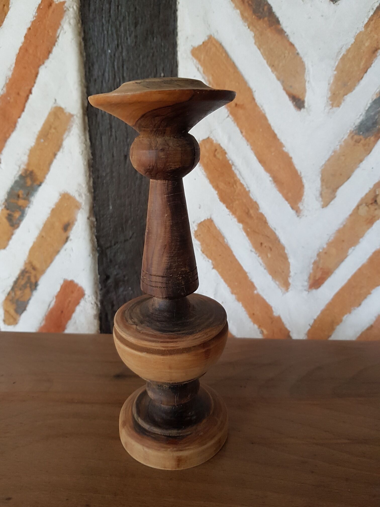 Solid olive candle holder
