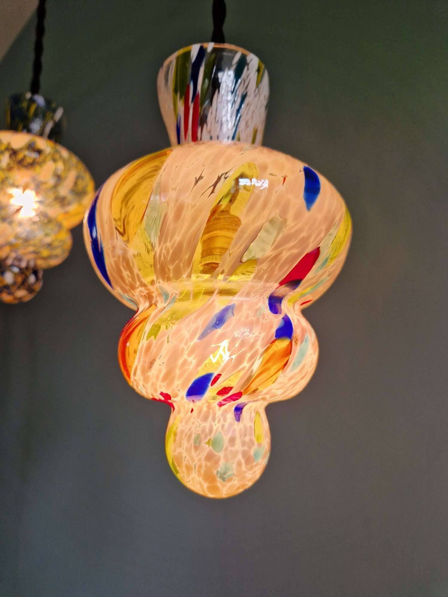 A pair of multicoloured blown glass suspensions, Murano, 1950-60.