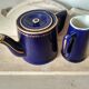 Small blue and gold teapot - milk pitcher - cobalt blue earthenware 1930
