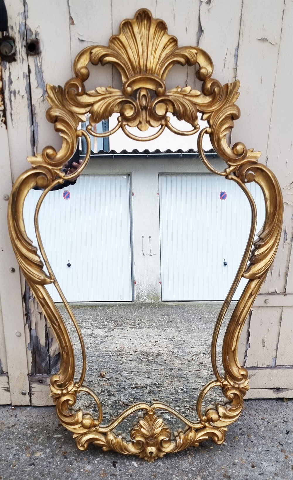 Large golden mirror baroque rocaille spirit, vintage 56x99cm