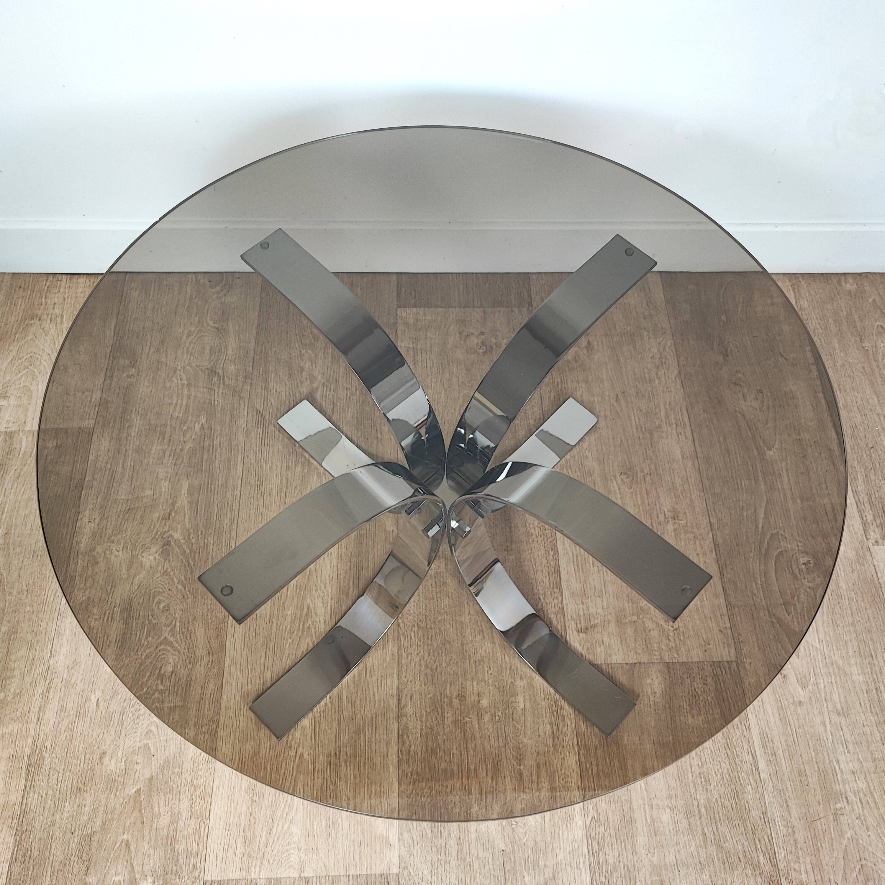 Chromed metal and smoked glass coffee table, 1970s