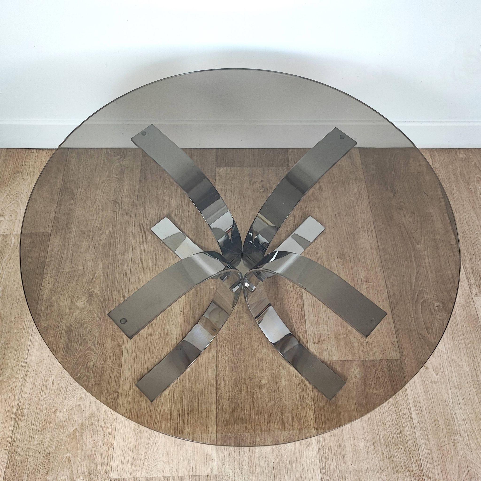 Chromed metal and smoked glass coffee table, 1970s