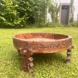 1920s Indian Tribal Chakki Molded Teak Table