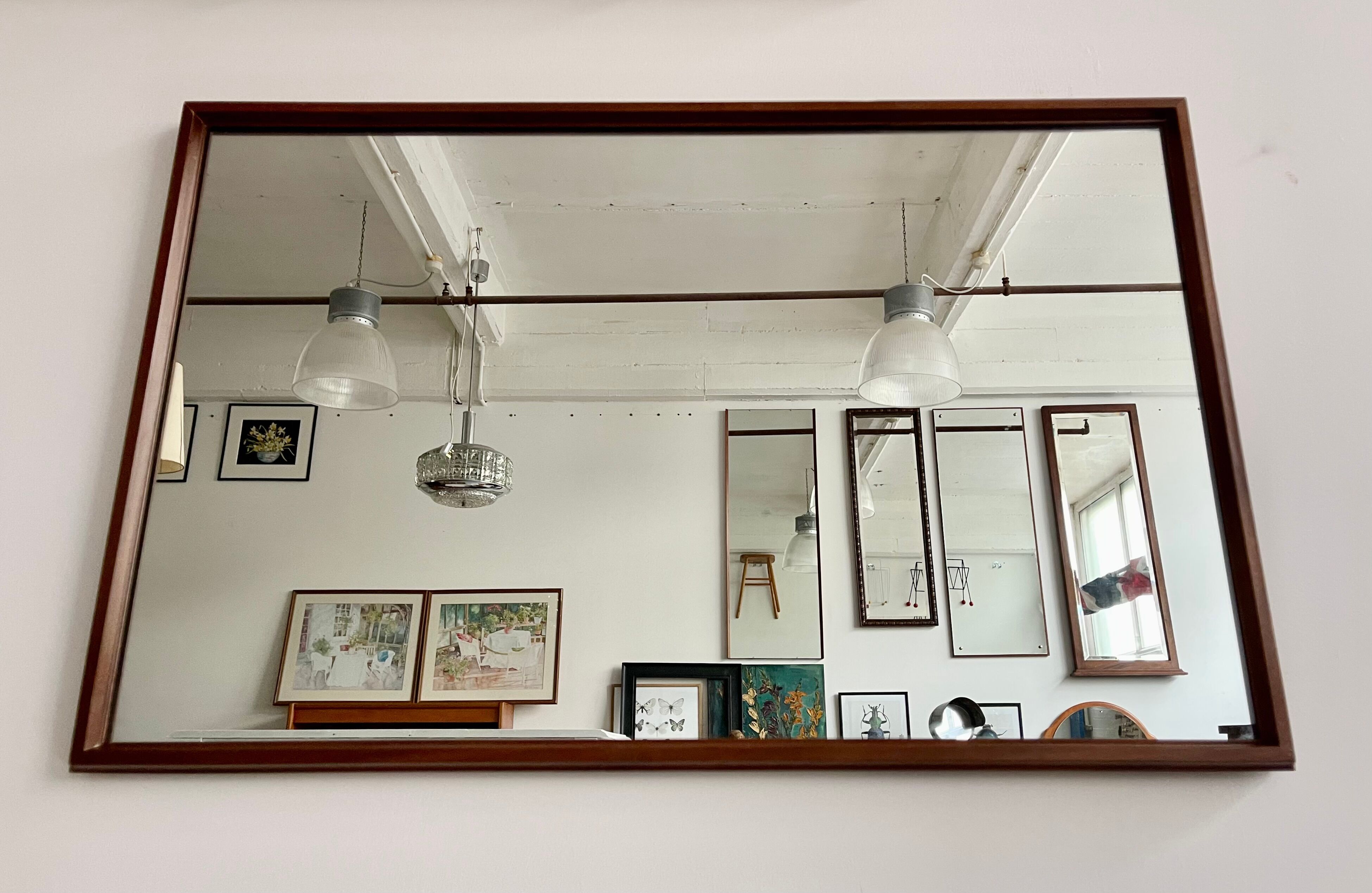Vintage rectangular teak framed mirror