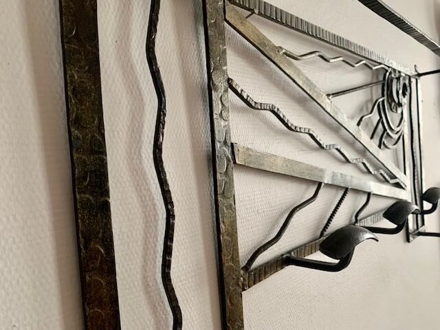 Art Deco wall coat rack in wrought iron bronze 1930