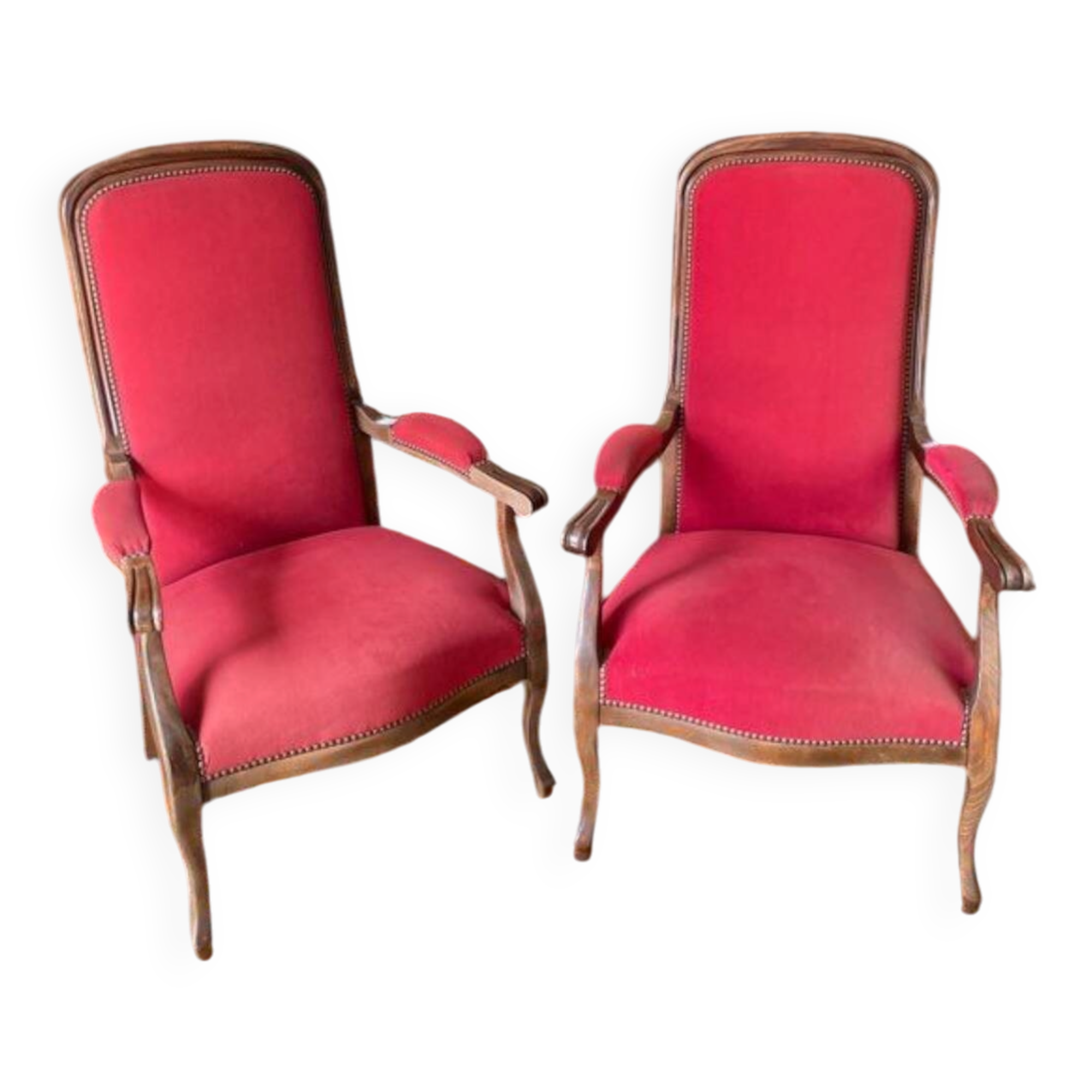 Lot of red velvet Voltaire armchairs