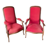 Lot of red velvet Voltaire armchairs