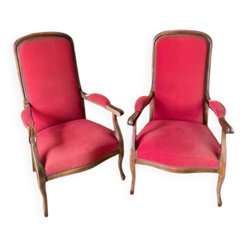 Lot of red velvet Voltaire armchairs