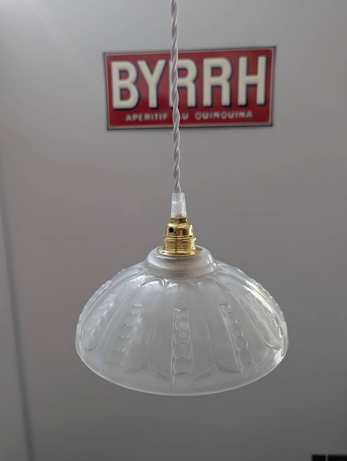 Antique opalescent pressed glass cup pendant lamp, art deco portable lamp