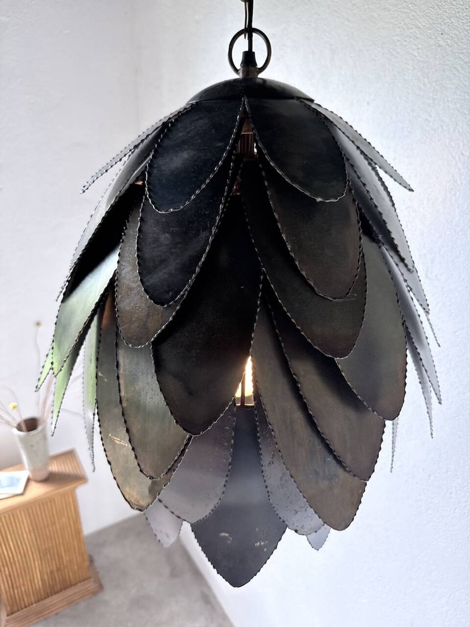 Brutalist suspension Jansen metal welded flower