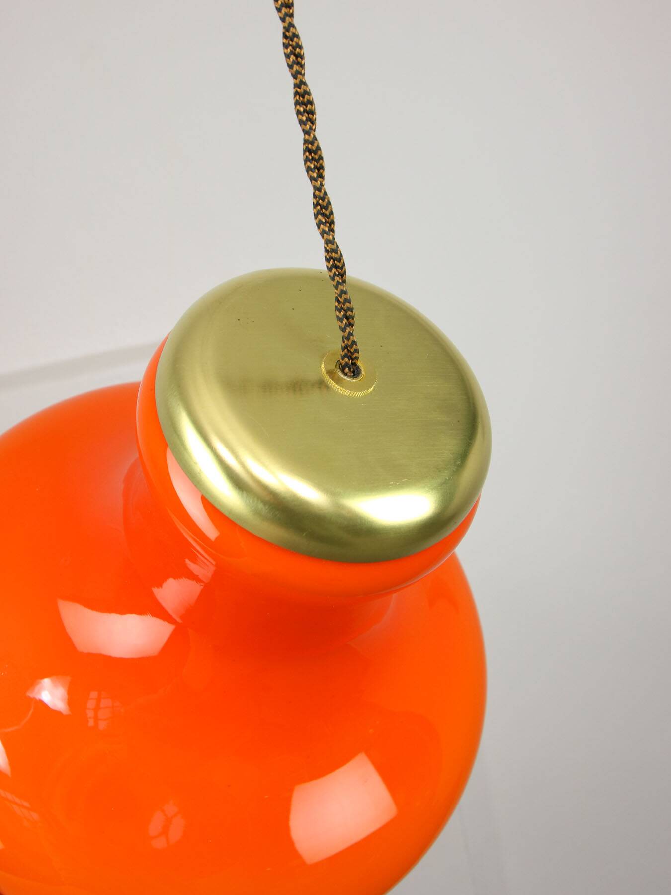 Mid-Century Modern Italian Orange Glass and Brass Pendant Lamp