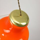 Mid-Century Modern Italian Orange Glass and Brass Pendant Lamp