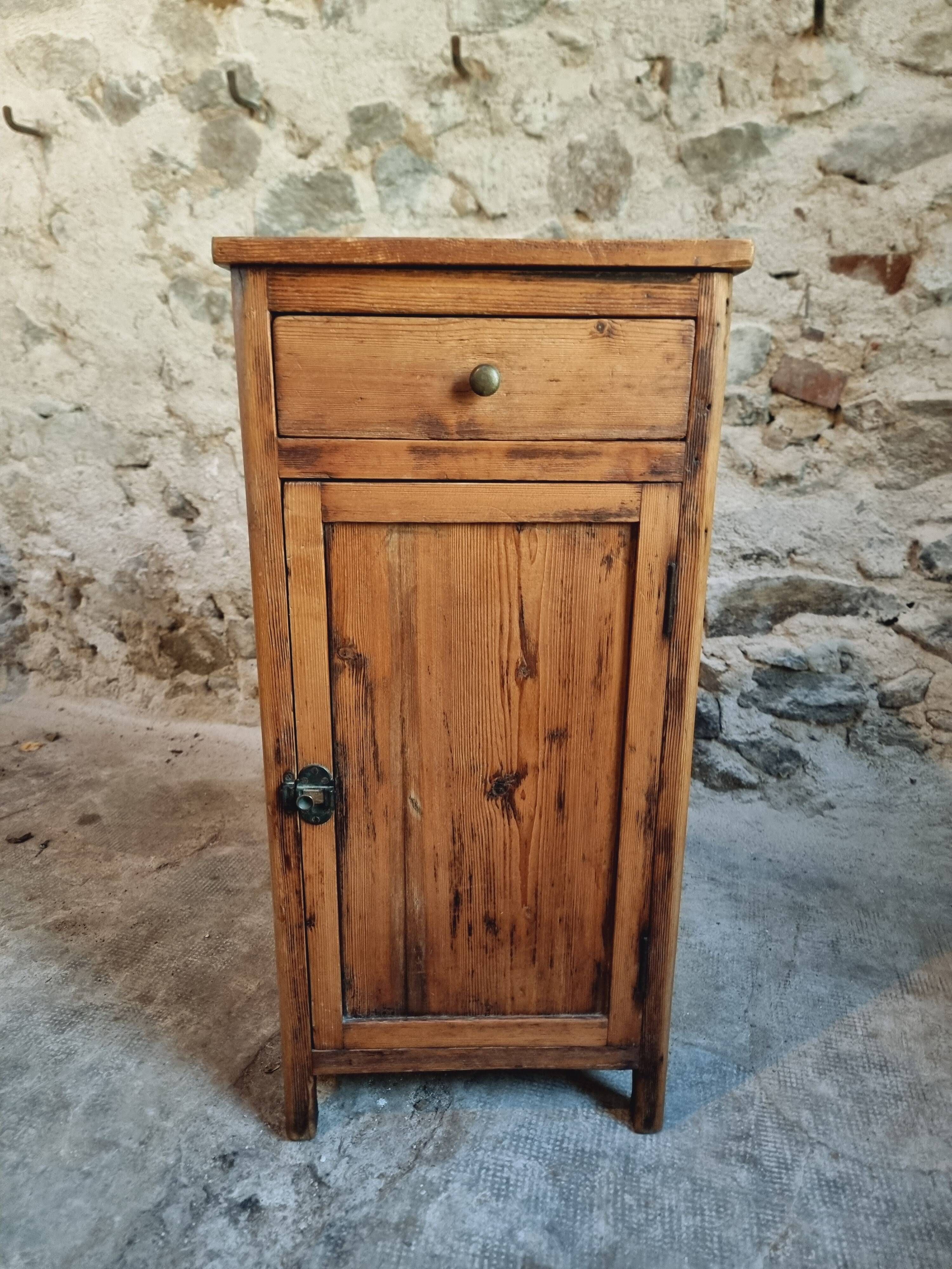 Small vintage pine storage cabinet – Antique French workshop furniture