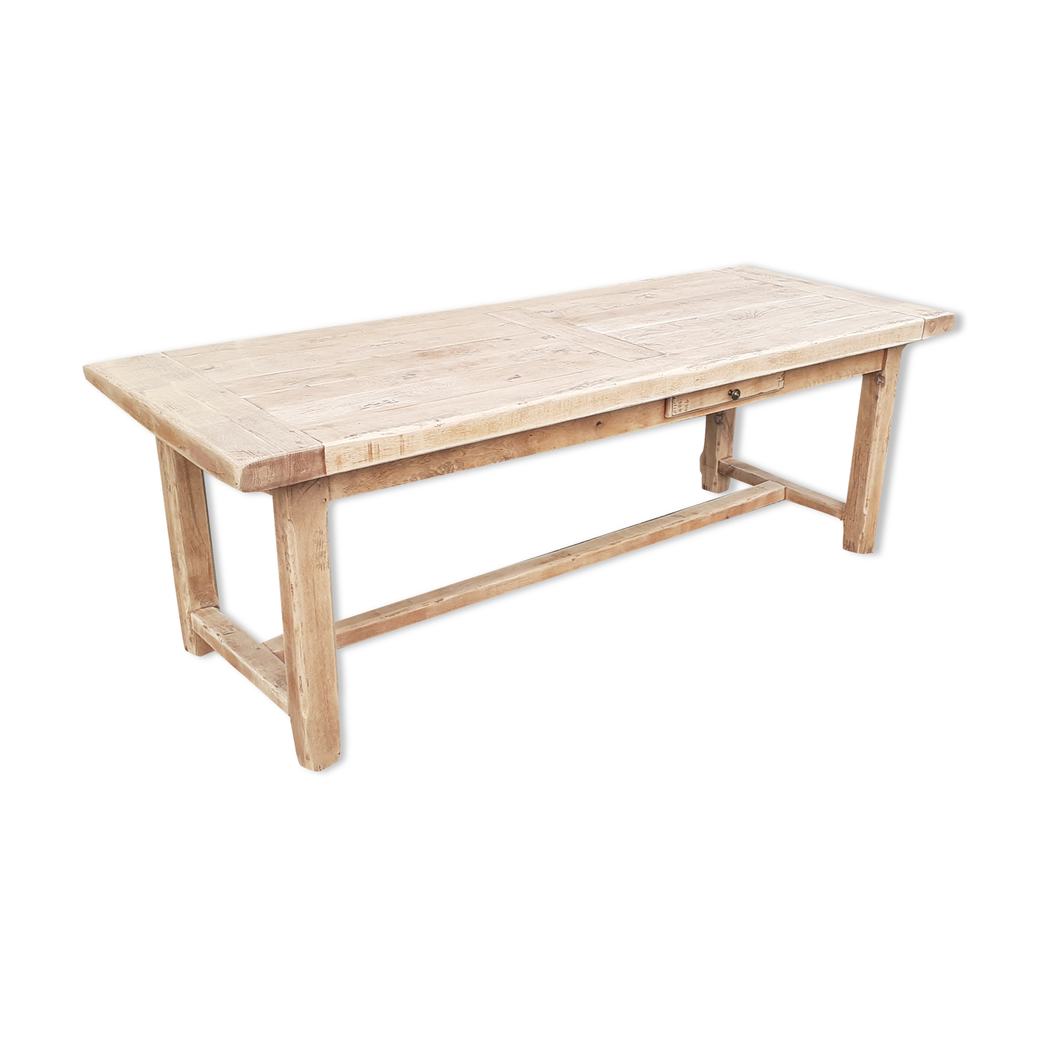 Farmhouse table 2 drawers 2 extensions in solid oak raw wood