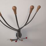 Vintage Wall mount ‘Octopus’ metal and wood swivel coat rack
