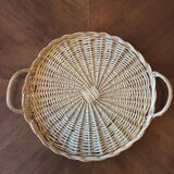 Plateau rond en osier tressé vintage