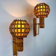 Pair of mid-century rattan wall sconces, Italy 1970s