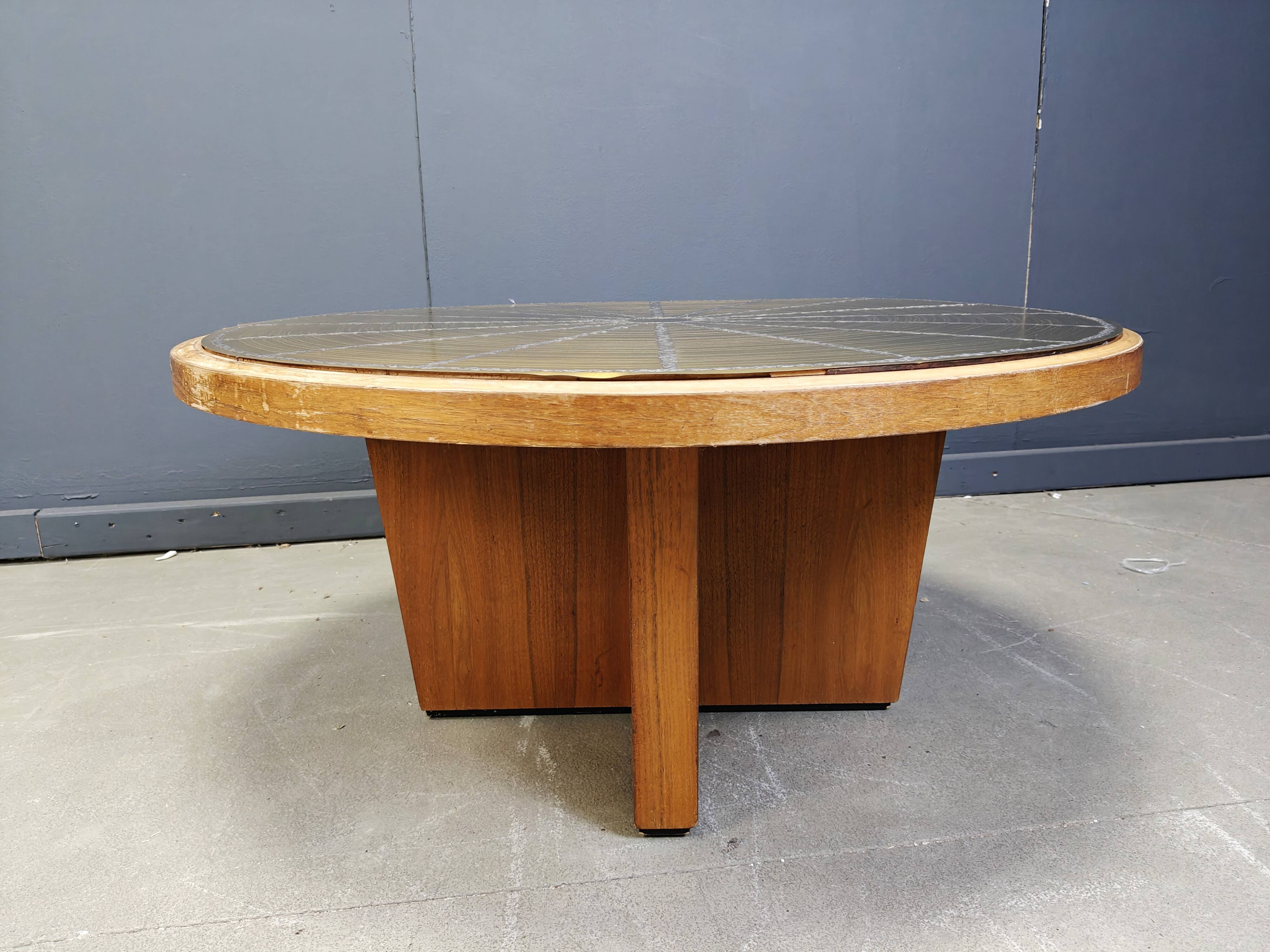 Scandinavian etched brass coffee table, 1960s