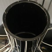 Black glass vase with white stripes, vintage 1950.