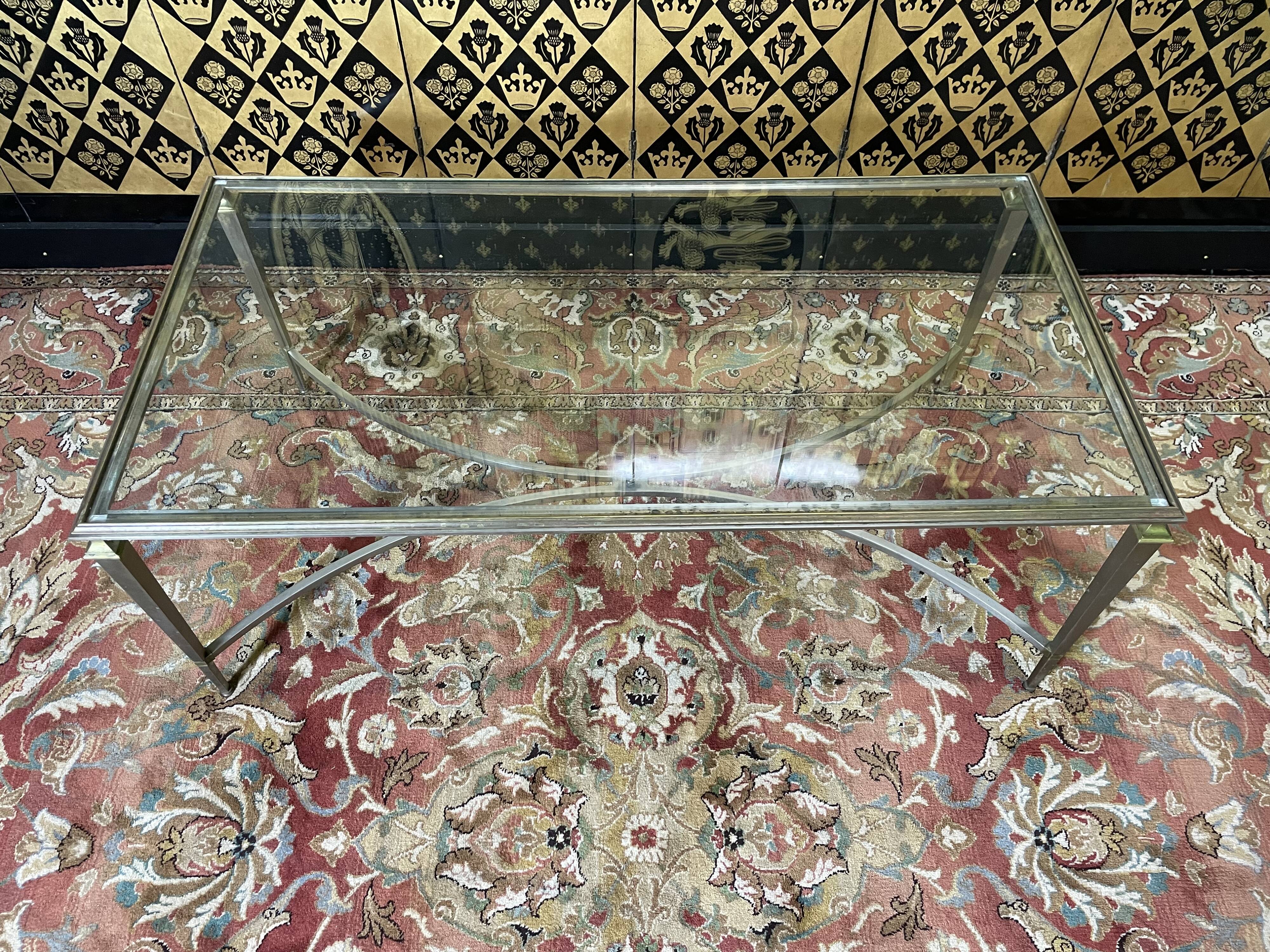 Neoclassical brass and glass coffee table