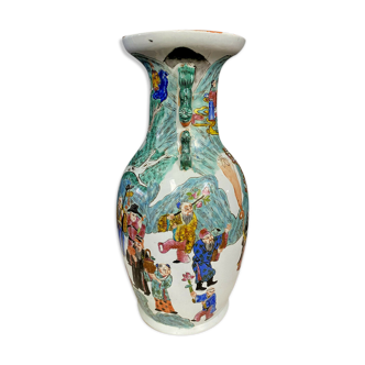Porcelain baluster vase has polychrome decoration  China 1900