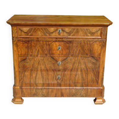 Commode en noyer et ronce de noyer style Louis Philippe