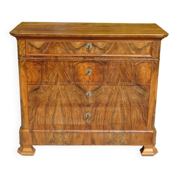 Commode en noyer et ronce de noyer style Louis Philippe