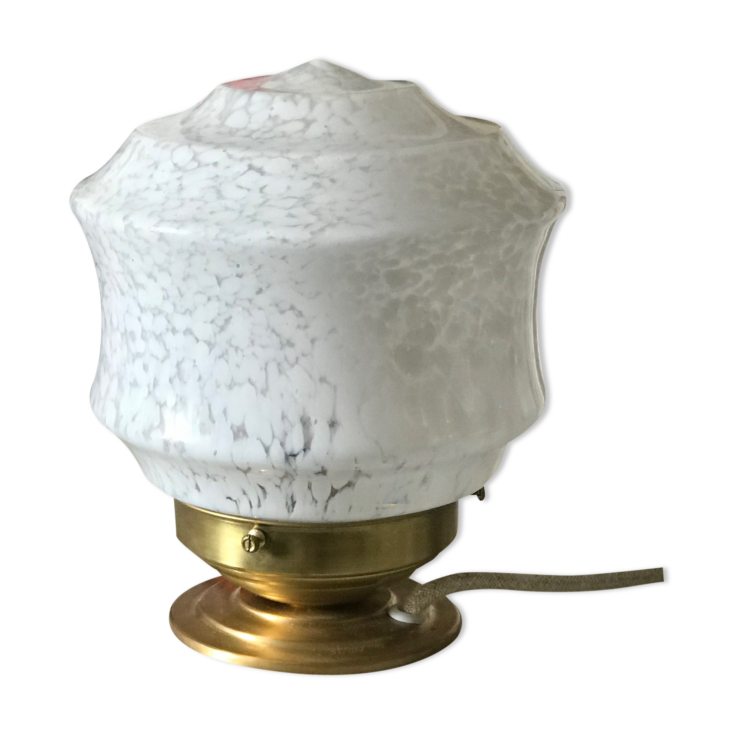 Art deco table lamp in white clichy glass