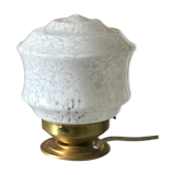 Art deco table lamp in white clichy glass