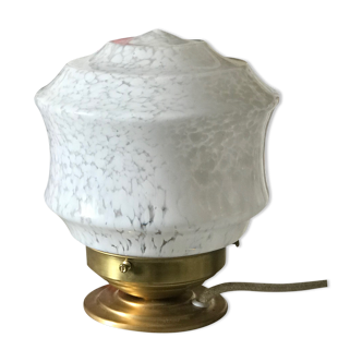 Art deco table lamp in white clichy glass
